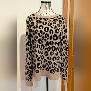 A New Day Beige Leopard Animal Print Longsleeve Crew Neck Pullover Sweater XL